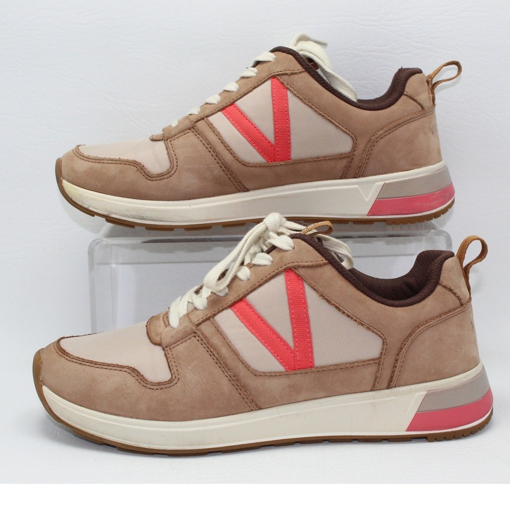 Vionic Rechelle Tan Nubuck Nylon Lace Up Walking Sneakers Shoes Womens 6.5